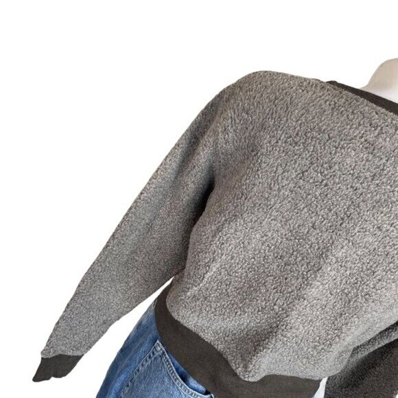 GoodLife Grey Crop Sherpa Sweatshirt Reversible Made in the USA Sweatshirt - Picture 10 of 12